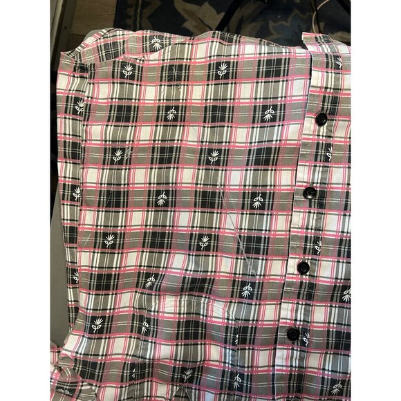 Adriana Delafield blouse medium short sleeve pink black pocket collar  FLAW - Picture 16 of 16